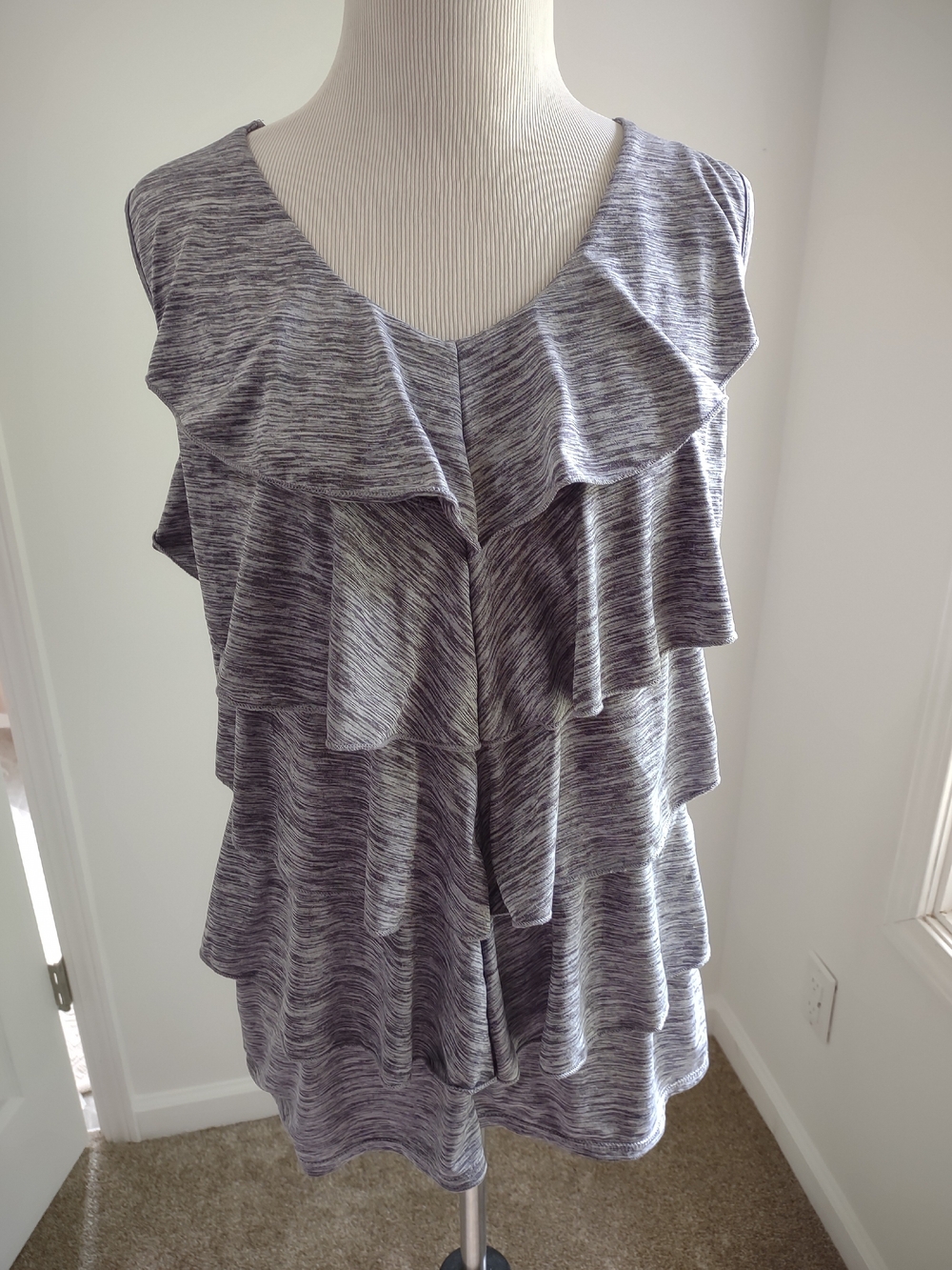 Faded Glory Gray Marled Ruffle-Front Tank